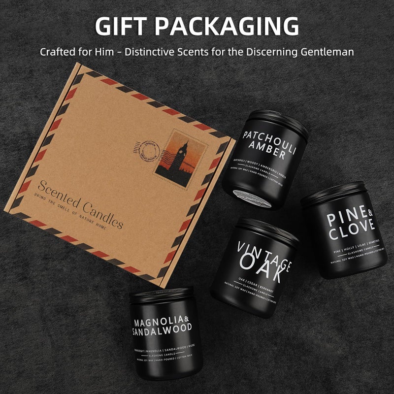 slashome Scented Candles for Men - 4 Pack Scented Candles Gifts for Men  Dad  Boyfriend - 50 Hours Long Burning Soy Candles for Home Scented (Pine/Sandalwood/Patchouli/Oak) - Image 5